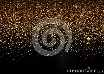 Abstract banner falling golden lights. Magic gold dust and glare. Luxury Party Festive Christmas background. Golden rain, Stardust Vector Illustration