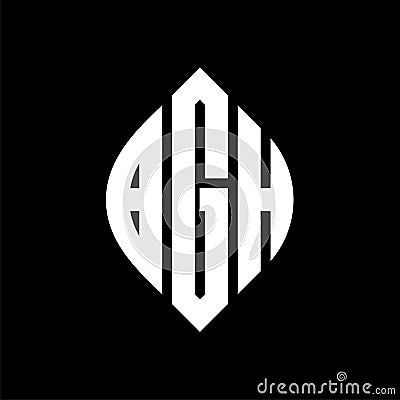 BGH circle letter logo design with circle and ellipse shape. BGH ellipse letters with typographic style. The three initials form a Vector Illustration