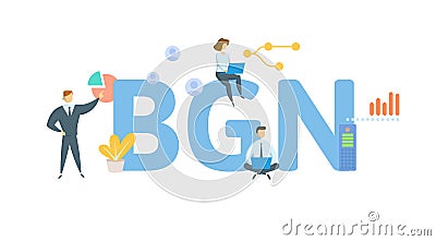 BGN, Bulgarian Lev. Concept with keyword, people and icons. Flat vector illustration. Isolated on white. Vector Illustration