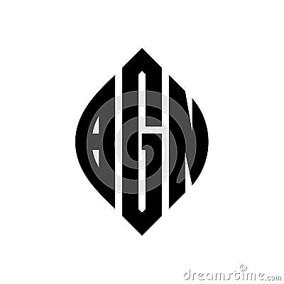 BGN circle letter logo design with circle and ellipse shape. BGN ellipse letters with typographic style. The three initials form a Vector Illustration