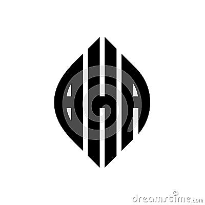 BHA circle letter logo design with circle and ellipse shape. BHA ellipse letters with typographic style. The three initials form a Vector Illustration