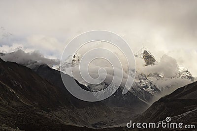 bhagirathi peaks under the cloud cover, uttarakhand Stock Photo