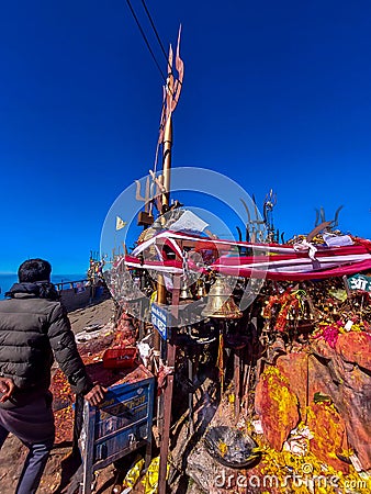 Bhagwait Temple, Kuri Village, Kalinchowk, Nepal - 04.05.2023: The Bhagwati temple at the top of a mountain at Kuri Village on a Editorial Stock Photo