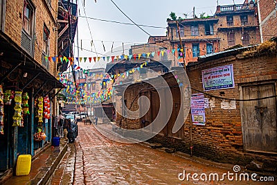Bhaktapur Durbar Square historical center in Nepal on a rainy day Editorial Stock Photo