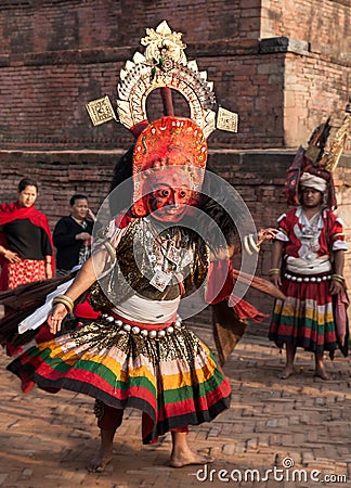 BHAKTAPUR, NEPAL - APRIL 19, 2013: Unknown Lama performs a ritu Editorial Stock Photo