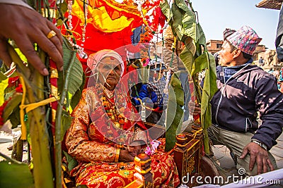 BHAKTAPUR, NEPAL - children during Birthday celebration head of family Editorial Stock Photo