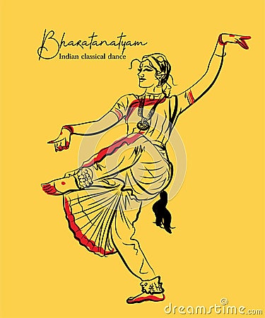 Indian classical dance Bharathanatiyam sketch or vector illustration Vector Illustration