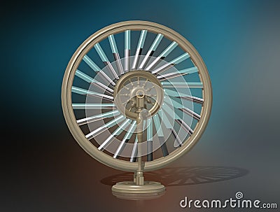 Bhaskara`s wheel. Perpetual motion machine. Perpetuum mobile. Physics. Cartoon Illustration