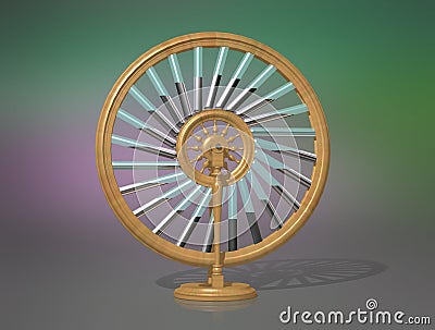 Bhaskara`s wheel. Perpetual motion machine. Perpetuum mobile. Physics. Cartoon Illustration