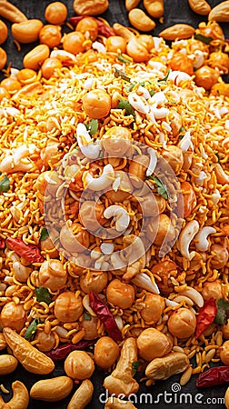 Bhel Puri a spicy and savory delight from Indian streets. Stock Photo