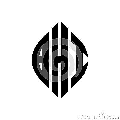 BHI circle letter logo design with circle and ellipse shape. BHI ellipse letters with typographic style. The three initials form a Vector Illustration