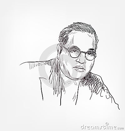 Bhimrao Ramji Ambedkar, venerated as Babasaheb famous Indian jurist, economist, politician vector sketch portrait Vector Illustration