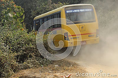 Bhojpur , Nepal - January 10, 2023 , A School bus in Nepal carrying Few students Editorial Stock Photo