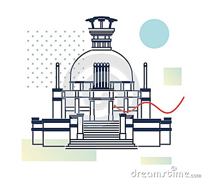 Bhubaneswar City - Shanti Stupa, Dhauligiri - Dhauli Hill - Icon Illustration Stock Photo