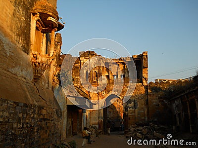 An old gateway ruined by the earthquake in the town of Bhuj in Kutch Editorial Stock Photo