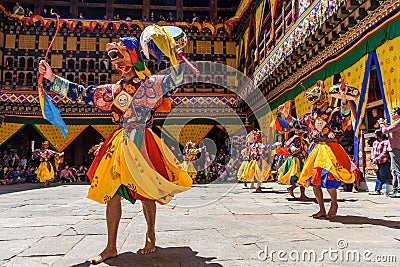 Bhutan Buddhist monk dance at Paro Bhutan Festival Editorial Stock Photo