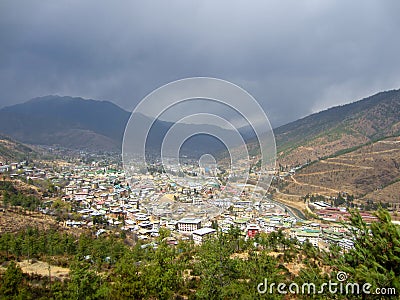 Bhutan city in a valley Stock Photo