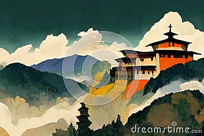 Bhutan mountain monastery, tigers nest in the clouds Stock Photo