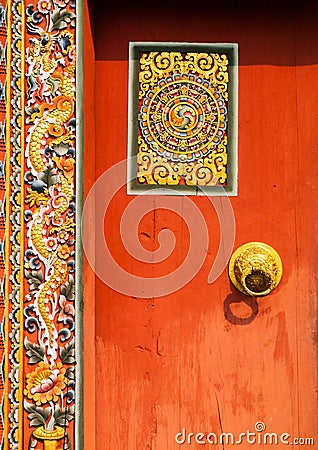 Bhutan traditional carved wooden decoration Stock Photo