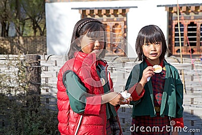 Bhutanese children, Gangteng, Bhutan Editorial Stock Photo