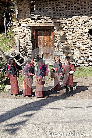 Bhutanese students, Chhume village, Bhutan Editorial Stock Photo