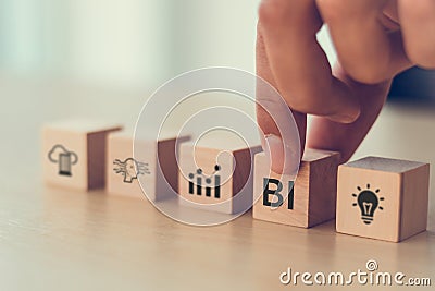 BI-Business intelligence. The process of leveraging data driven insights to make informed decisions. Stock Photo