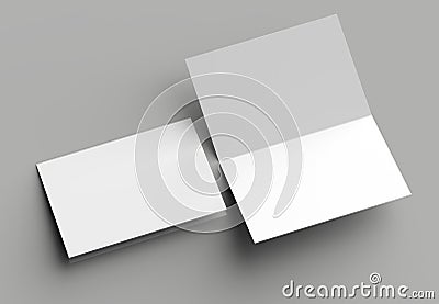 Bi fold vertical - landscape brochure or invitation mock up isolated on gray background. Stock Photo