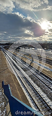 BiaÅ‚ogard train station in winter Stock Photo