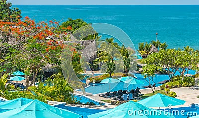 Beautiful view from the balcony to the beach and sea at a Beach resort. Editorial Stock Photo