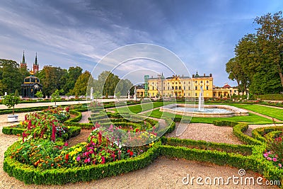 Bialystok, Poland - September 17, 2018: Beautiful gardens of the Branicki Palace in Bialystok, Poland. Bialystok is the largest Editorial Stock Photo