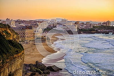 Sunset over Biarritz beaches, France, Atlantic coast Stock Photo