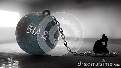 Bias against a woman. Trapped in a hate prison, chained to a burden of Bias. Alone in pain and suffering Stock Photo