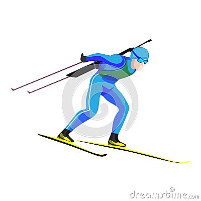 Biathlete skier racing down on high speed on skis Vector Illustration