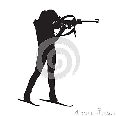 Biathlete woman stands on the range Vector Illustration