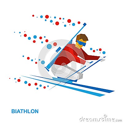 Biathlon for athletes with a disability. Disabled skier. Vector Illustration