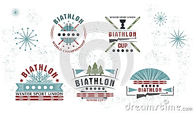 Biathlon logo Set. Vector Illustration. Winter sport Isolated badges collection for design Vector Illustration