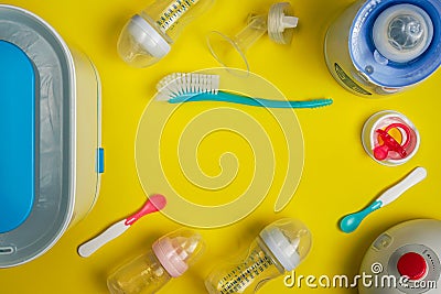 Bibber cleaning brush and electric bottle sterilizer Stock Photo