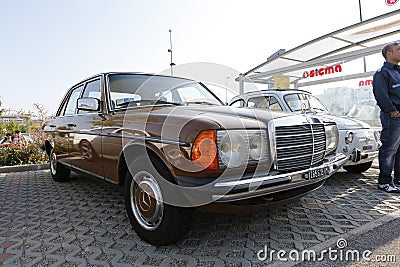 Bibbiano-Reggio Emilia Italy - 07 15 2015 : Free rally of vintage cars in the town square Mercedes-Benz 280 E Editorial Stock Photo