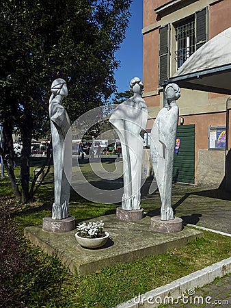 Bibbiano Reggio Emilia statue in front of the octagon cultural center Editorial Stock Photo