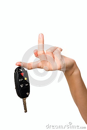 Bibelot with a car key hanging on a female finger Stock Photo