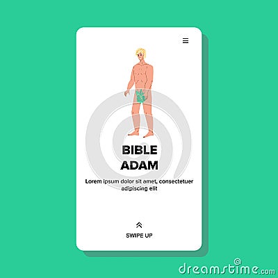 Bible Adam Standing In Paradise Garden Vector Vector Illustration