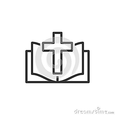 Bible book icon in flat style. Church faith vector illustration on white isolated background. Spirituality business concept Vector Illustration