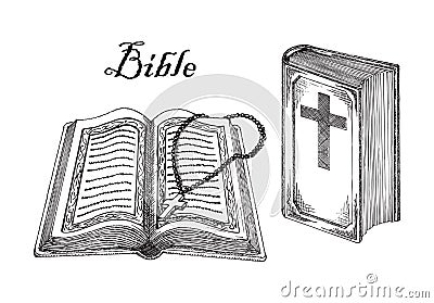 Bible, Christianity religion Holy Book. Ancient Christian sacred texts, holy scriptures, sketch vector illustration. Vector Illustration