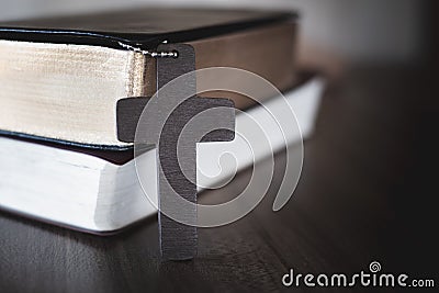 Bible and crucifix The symbol of blessing from God with the power and power of holiness which brings luck and shows forgiveness Stock Photo
