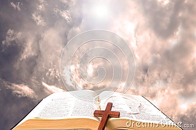 Bible and the heavens as a background Stock Photo