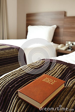 Bible in Hotel Room Stock Photo