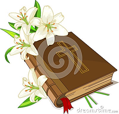 Bible and lily flowers Vector Illustration