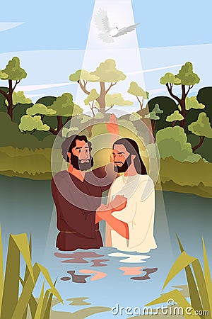 Bible narratives about the Baptism of Jesus Christ. John the Baptist Vector Illustration