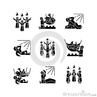 Bible narratives black glyph icons set on white space Vector Illustration