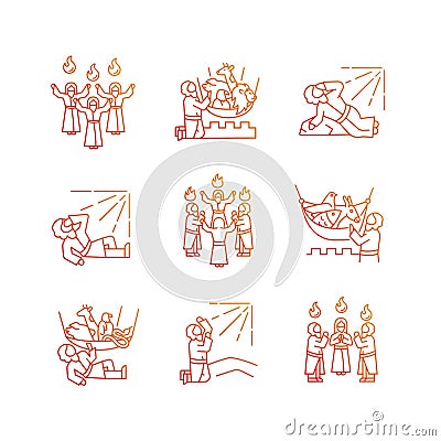 Bible narratives gradient linear vector icons set Vector Illustration